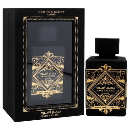 badee al oud for glory by lattafa edp spray 3.4 oz para hombres